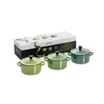 3 mini-cocottes perlées vert Le Creuset